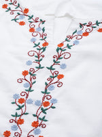 Thumbnail for HERE&NOW Women White Cotton Straight Thread Work Kurta - Distacart
