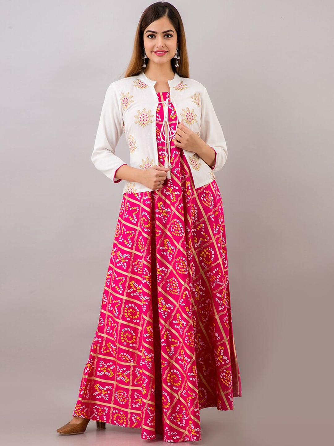 Kalini Women Pink Bandhani Printed Anarkali Kurta - Distacart