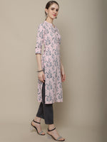 Thumbnail for Sangria Women Pink & Grey Floral Printed Kurta - Distacart