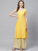 Thumbnail for Biba Women Yellow & Silver Woven Design Layered Straight Kurta - Distacart