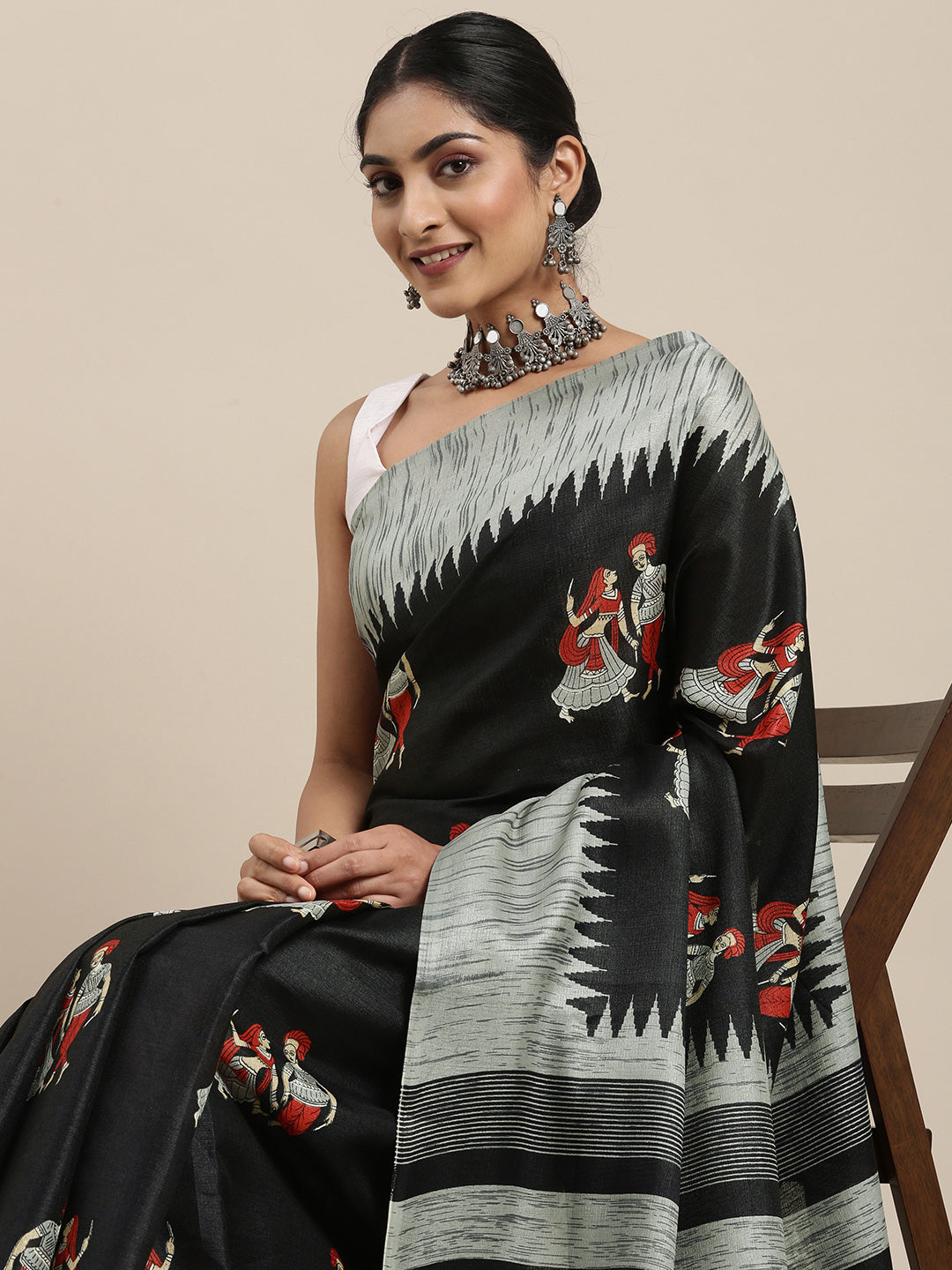 Kalini Black Warli Art Silk Khadi Saree - Distacart