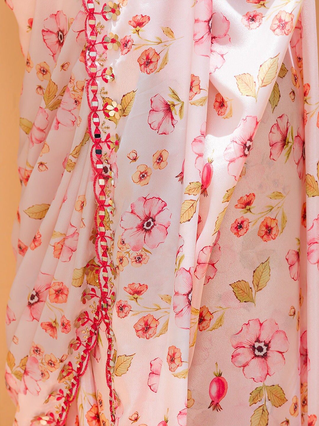 Koskii Floral Printed Mirror Work Saree - Distacart