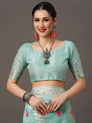 Mitera Floral Organza Banarasi Zari Saree With Blouse Piece - Distacart