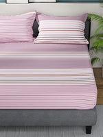 Thumbnail for Nautica Bradford Pink & White Striped Cotton 160 TC King Bedsheet with 2 Pillow Covers - Distacart