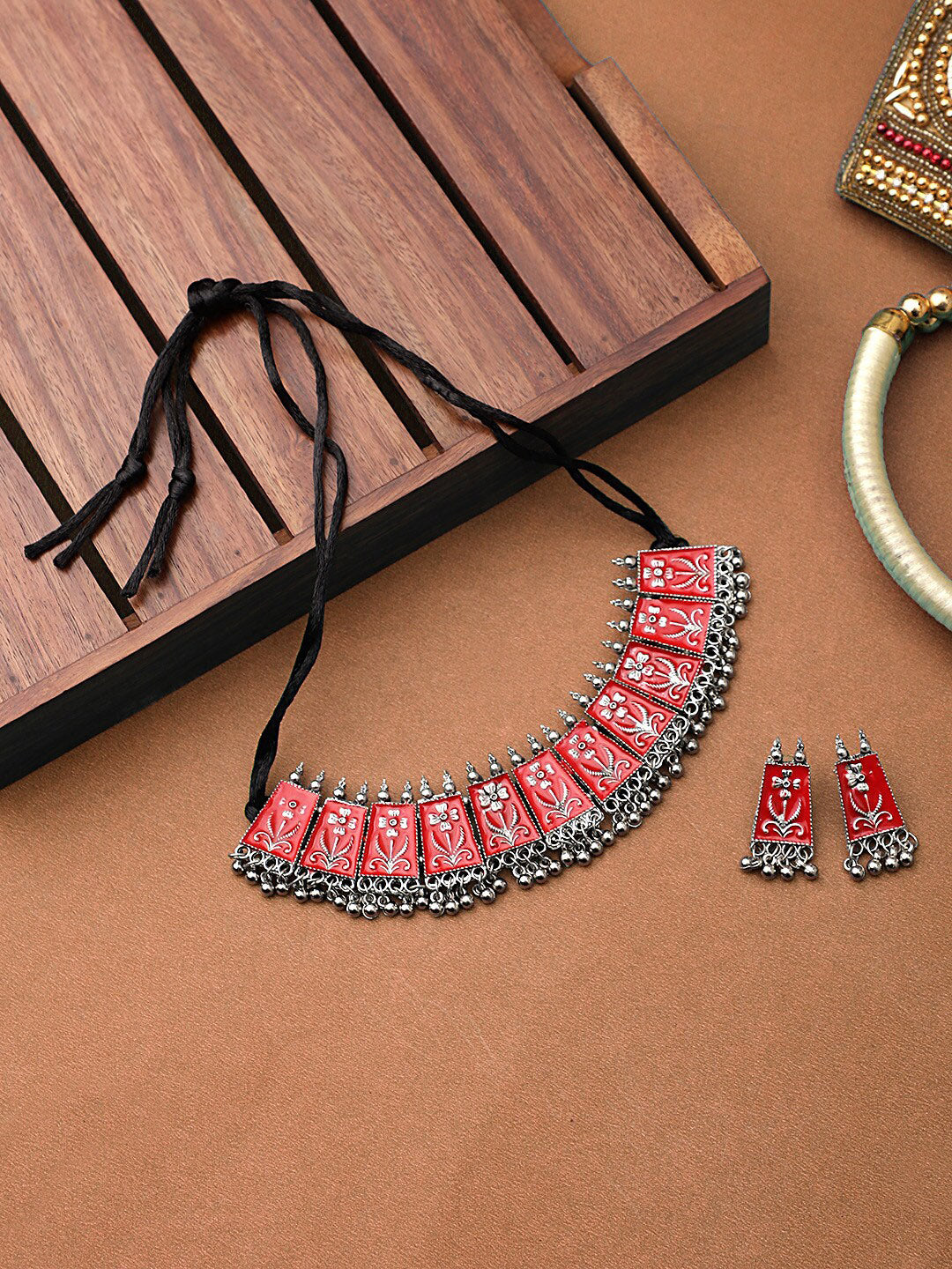 Cardinal Women Red Chocker Necklace & Earrings Jewellery Set - Distacart