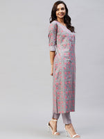 Thumbnail for Kalini Women Grey Floral Printed Kurta with Trousers - Distacart