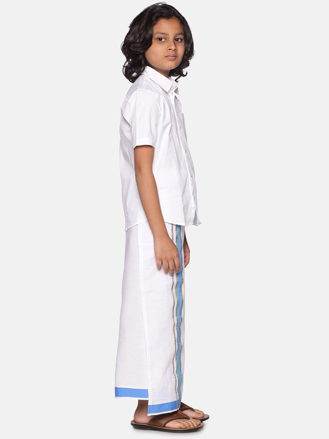 Sethukrishna Boys White Pure Cotton Shirt with Readymade Dhoti - Distacart