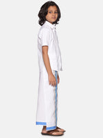 Thumbnail for Sethukrishna Boys White Pure Cotton Shirt with Readymade Dhoti - Distacart