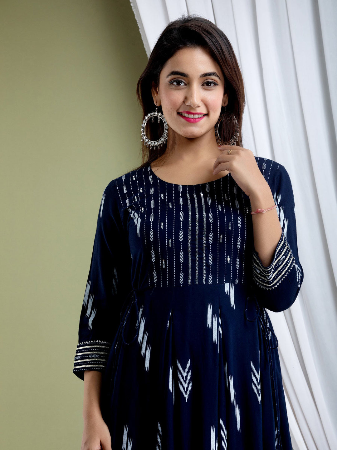 Kalini Women Navy Blue Printed Anarkali Kurta - Distacart