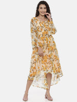 Thumbnail for Souchii Women Cream-Coloured Floral Printed A-Line Dress - Distacart