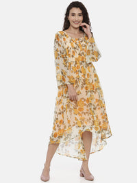 Thumbnail for Souchii Women Cream-Coloured Floral Printed A-Line Dress - Distacart