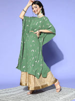 Thumbnail for Janasya Green Geometric New Age Kaftan Kurta - Distacart