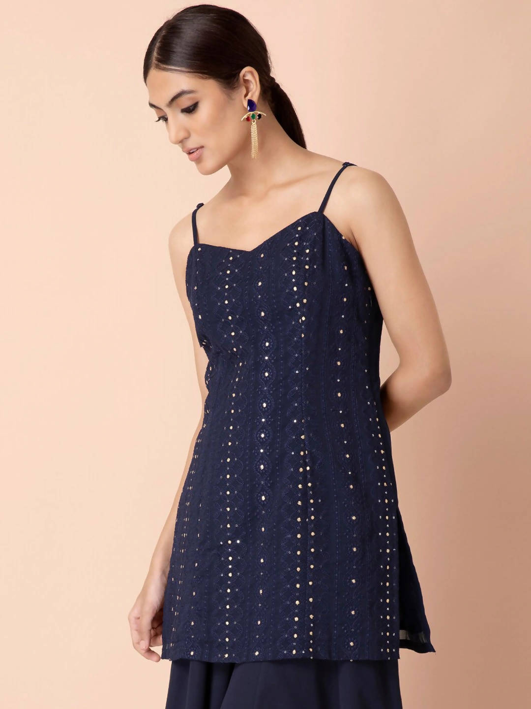Indya Navy Blue Georgette Kurta - Distacart
