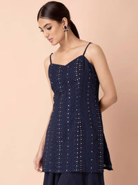 Thumbnail for Indya Navy Blue Georgette Kurta - Distacart