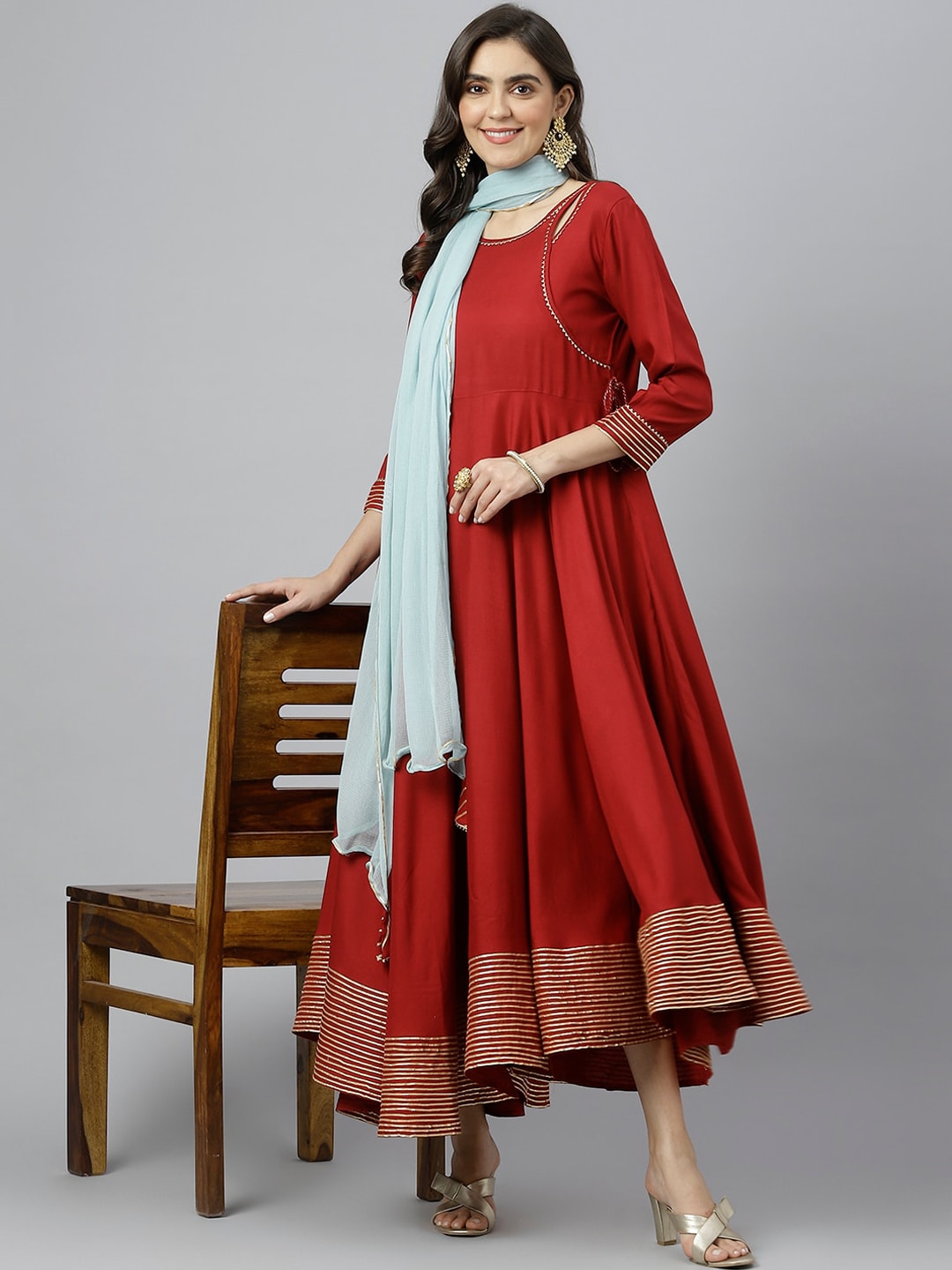 Kalini Women Maroon Solid Anarkali Kurta With Dupatta - Distacart