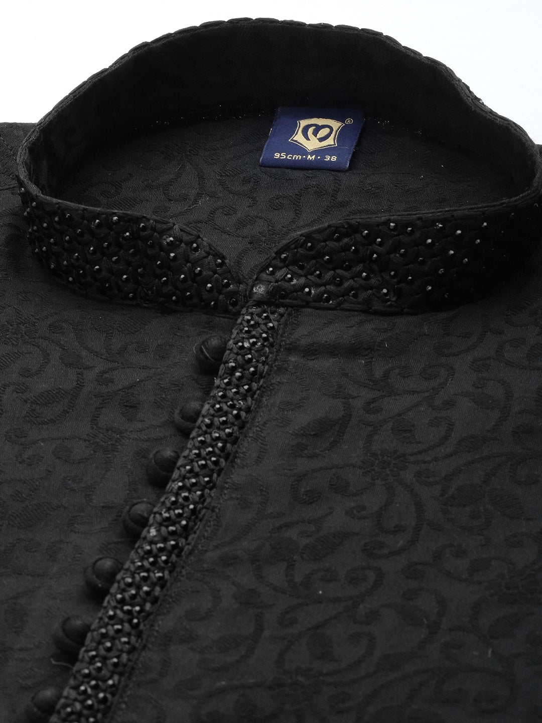 Manyavar Men Black Floral Woven Deisgn Sequinned Kurta with Churidar - Distacart