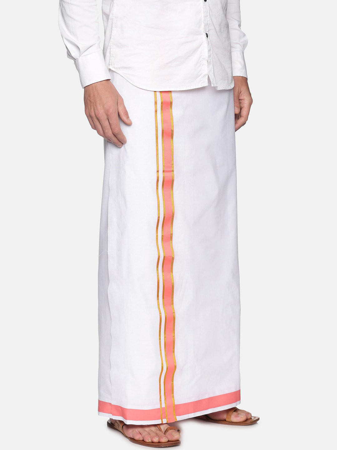 Sethukrishna Men White & Pink Solid Cotton Dhoti - Distacart