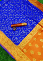 Thumbnail for DEIANA'S Beautiful Golden Jari with New Design Soft Lichi Silk Saree - Royal Blue - Distacart