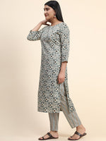 Thumbnail for Kalini Floral Printed Round Neck Kurta with Trousers - Distacart