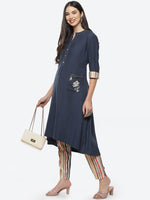Thumbnail for Biba Women Navy Blue & Beige Kurta with Trousers - Distacart