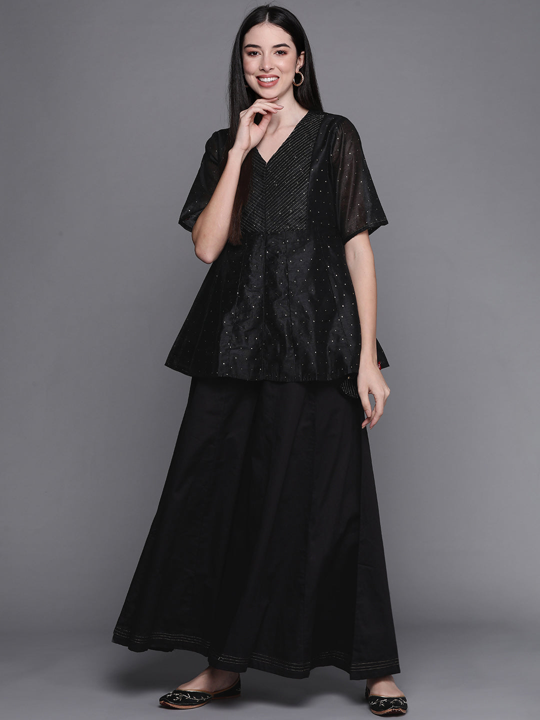 Biba Women Black Embellished Kurti with Palazzos - Distacart