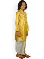 Thumbnail for Sethukrishna Boys Gold-Toned Floral Regular Kurta with Dhoti Pants - Distacart