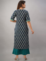 Thumbnail for HERE&NOW Turquoise Blue Floral Printed Regular Kurta with Palazzos - Distacart