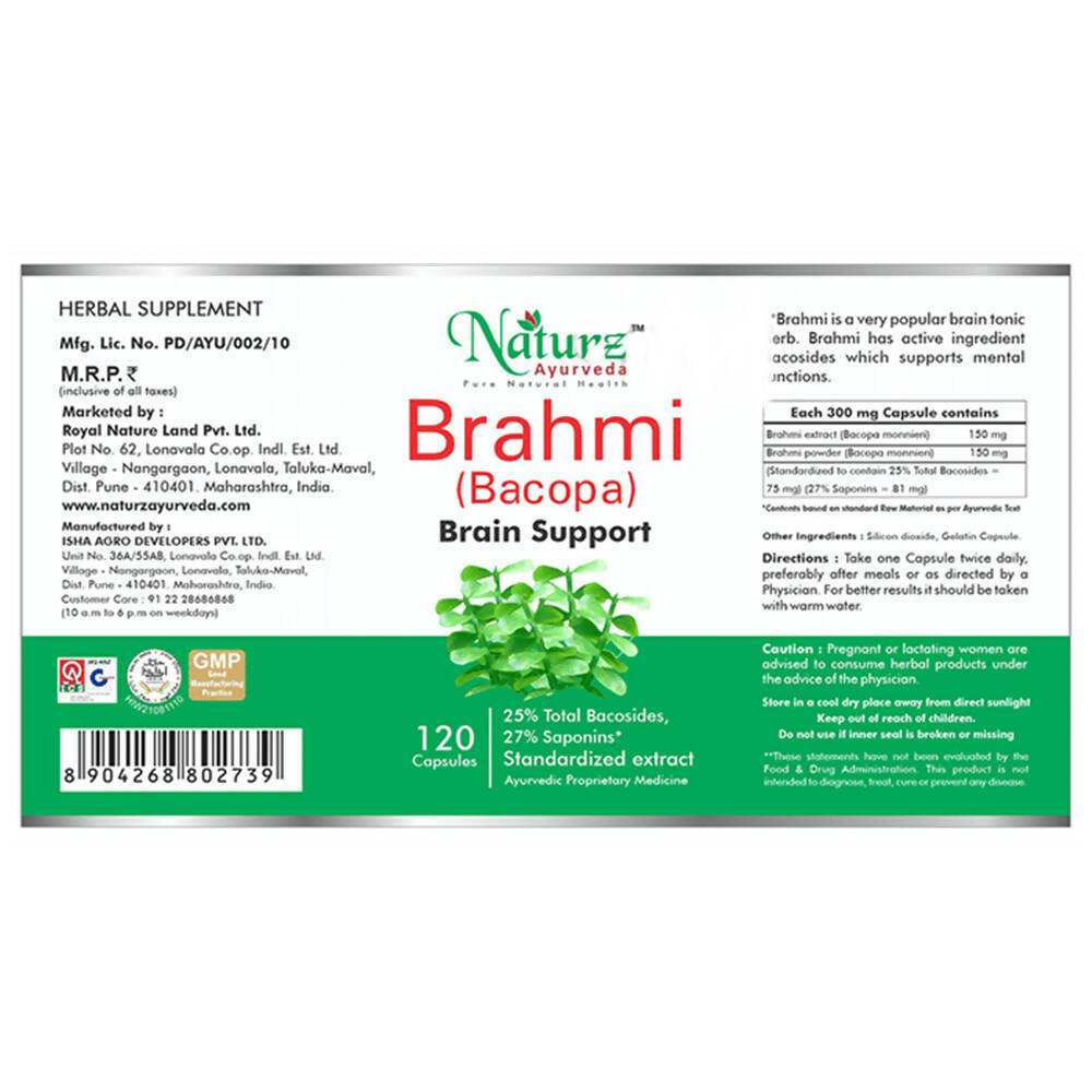 Naturz Ayurveda Brahmi (Bacopa) Capsules - Distacart
