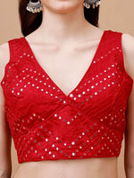 Thumbnail for Tikhi Imli Embroidered Mirror Work Sleeveless Saree Blouse - Distacart