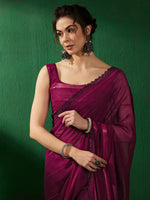 Thumbnail for Sangria Striped Embellished Pure Georgette Saree - Distacart