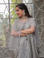 Thumbnail for Tikhi Imli Embellished Border Sequinned Saree With Cape - Distacart