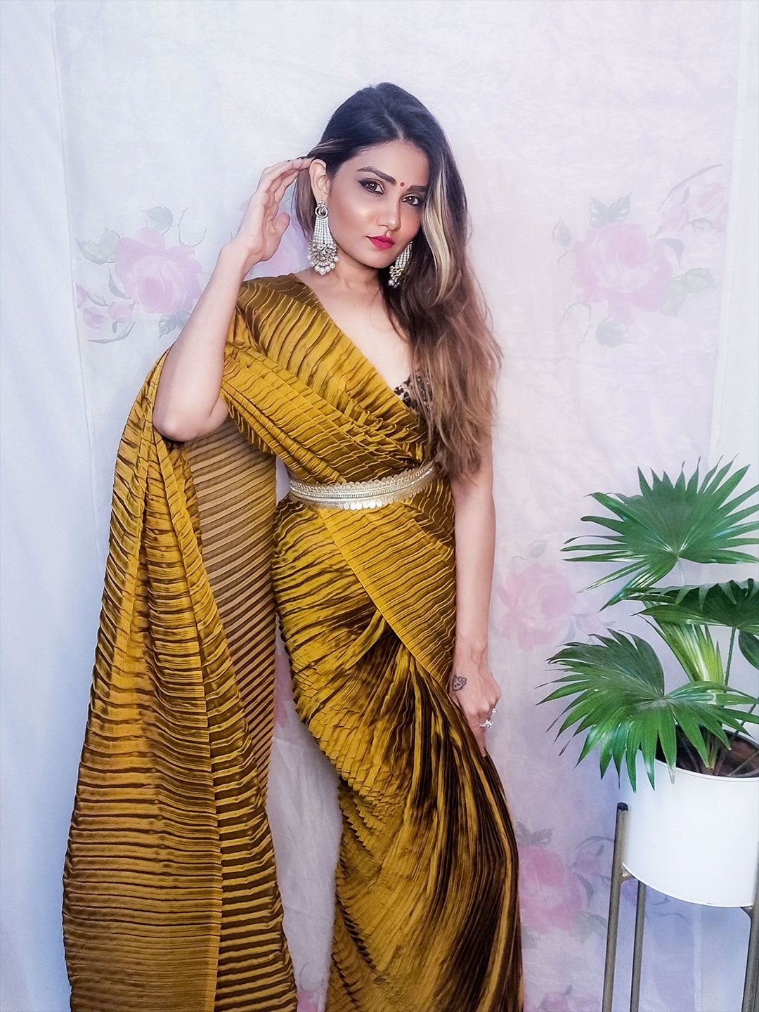 Saree Mall Mustard Party Wear Saree with Matching Blouse - Distacart