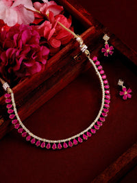 Thumbnail for Gold-Plated Alloy Ruby Colour American Diamond Choker Necklace Set - The Pari - Distacart