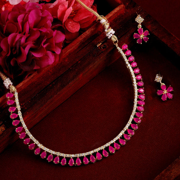 Gold-Plated Alloy Ruby Colour Ad Choker Necklace - The Pari - Distacart
