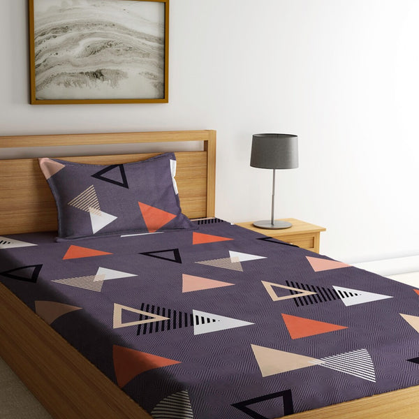 Home Sizzler Grey & White Geometric 144 TC Single Bedsheet with 1 Pillow Covers - Distacart