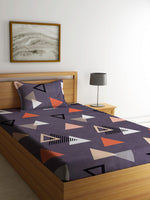 Thumbnail for Home Sizzler Grey & White Geometric 144 TC Single Bedsheet with 1 Pillow Covers - Distacart