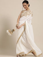 Thumbnail for Saree Mall White & Golden Floral Muga Saree - Distacart