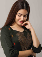 Thumbnail for Kalini Women Green & Orange Floral Printed Anarkali Kurta - Distacart