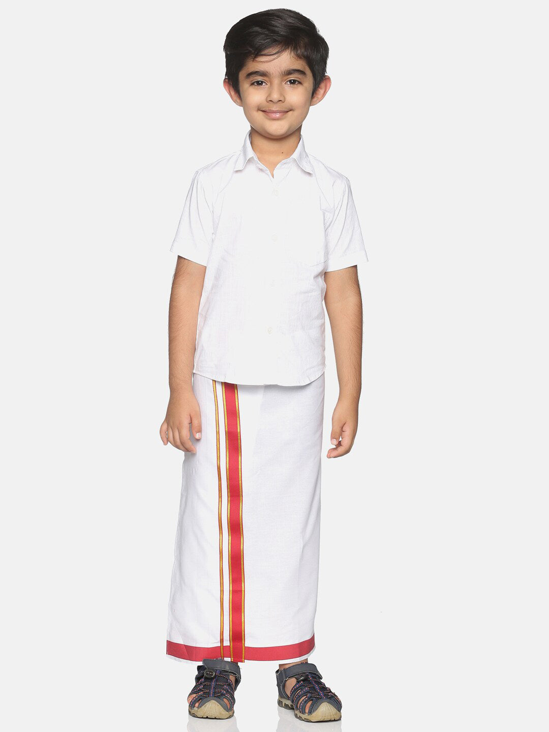 Sethukrishna White Pure Cotton Solid Shirt and Veshti Set For Boys - Distacart