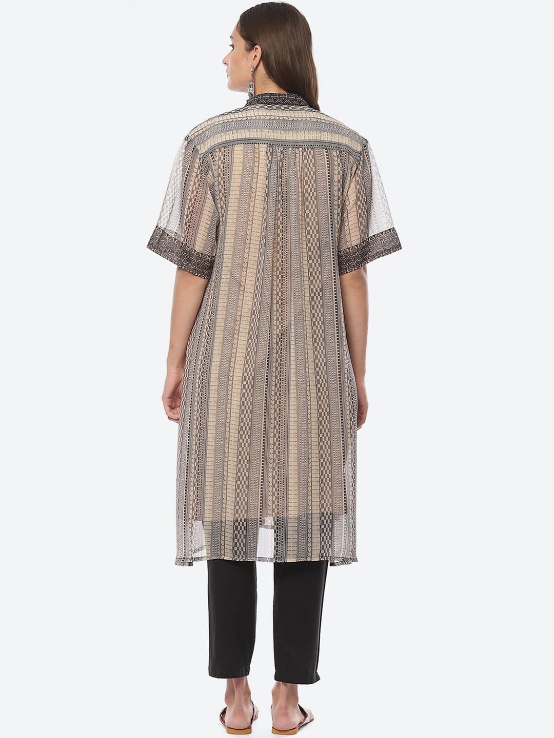 Biba Geometric Printed Shirt Collar Asymmetric Georgette Kurta - Distacart