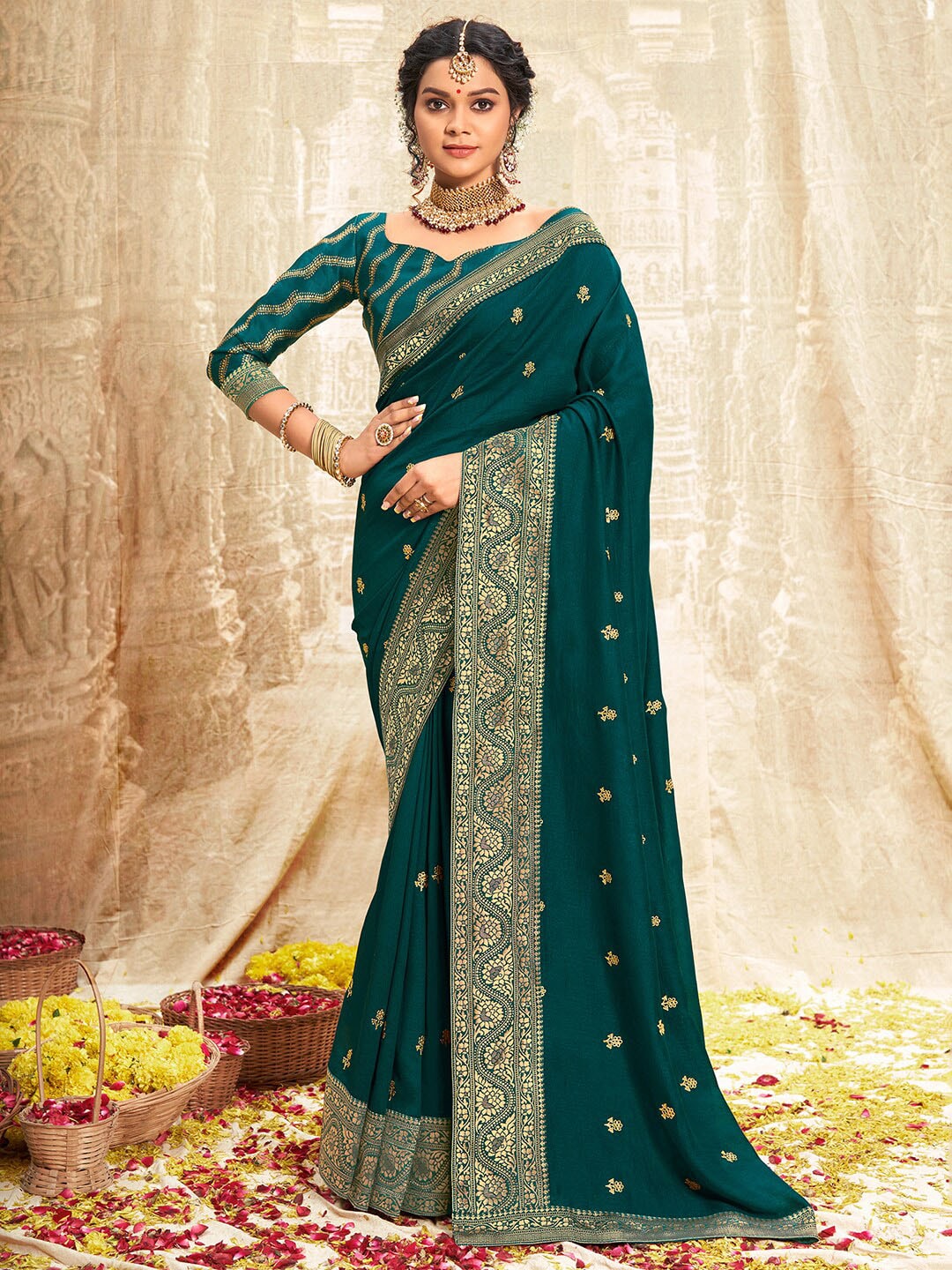 Saree Mall Ethnic Motifs Woven Design Zari Sarees - Distacart