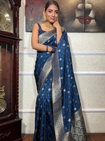 Thumbnail for Kalini Ethnic Motifs Woven Design Zari Detailed Banarasi Saree - Distacart