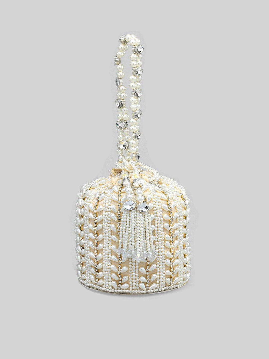 Rubans White & Gold-Toned Embellished Potli Clutch - Distacart