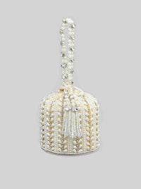 Thumbnail for Rubans White & Gold-Toned Embellished Potli Clutch - Distacart