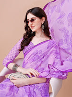 Thumbnail for Sangria Purple Floral Printed Pure Chiffon Saree - Distacart