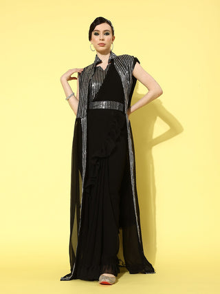 Mitera Sequinned Pure Georgette Belted Saree - Distacart