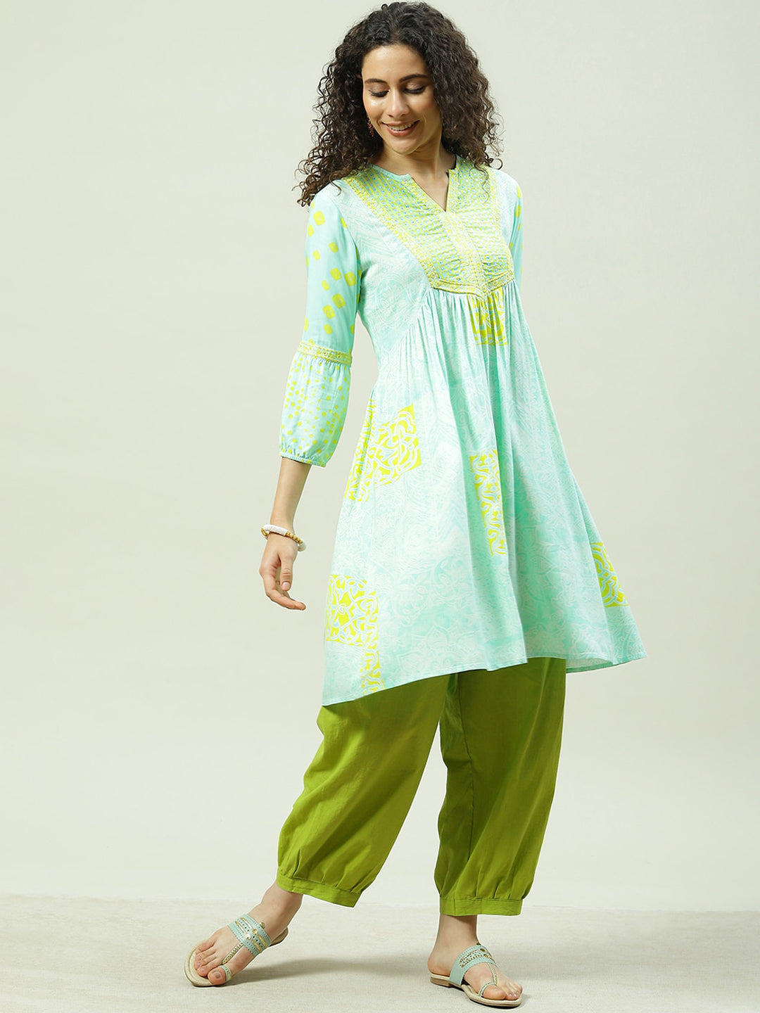 Biba Sequin Embroidered Cuff Sleeves Thread Work Kurta - Distacart