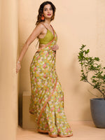 Thumbnail for Sangria Floral Printed Mirror Work Saree - Distacart