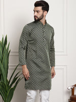 Thumbnail for Sojanya Men Green & Beige Jacquard Silk Kurta - Distacart