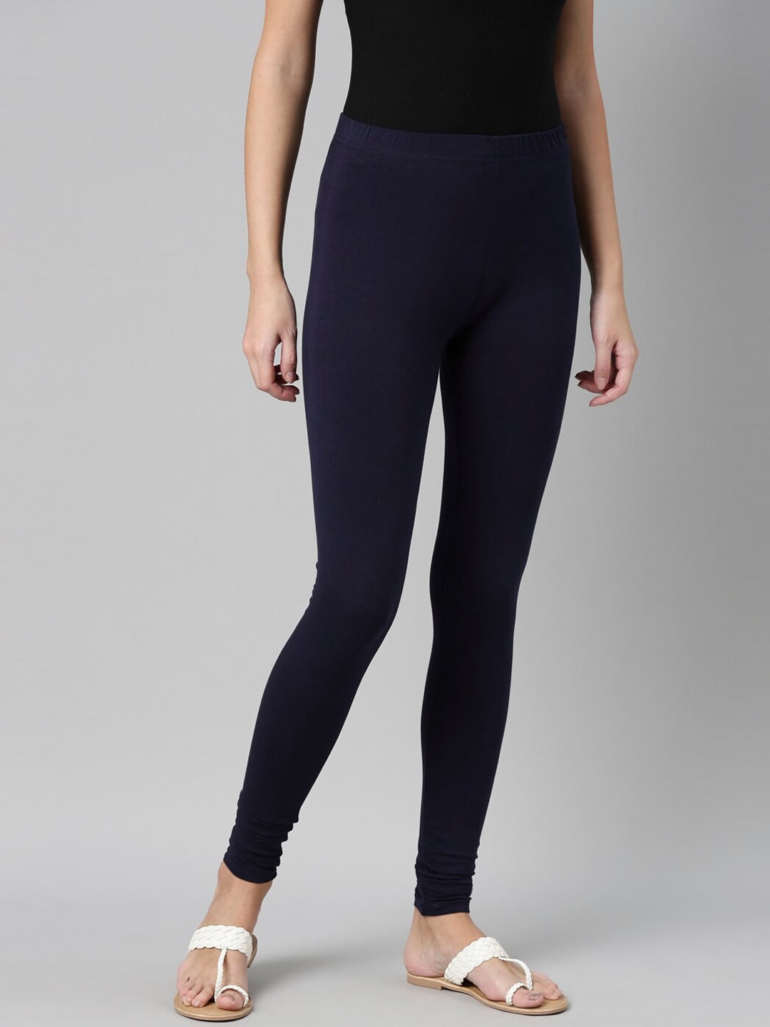 Souchii Navy Blue Solid Churidar Length Leggings - Distacart